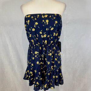Justify navy and yellow ditsy floral strapless romper size large NWT